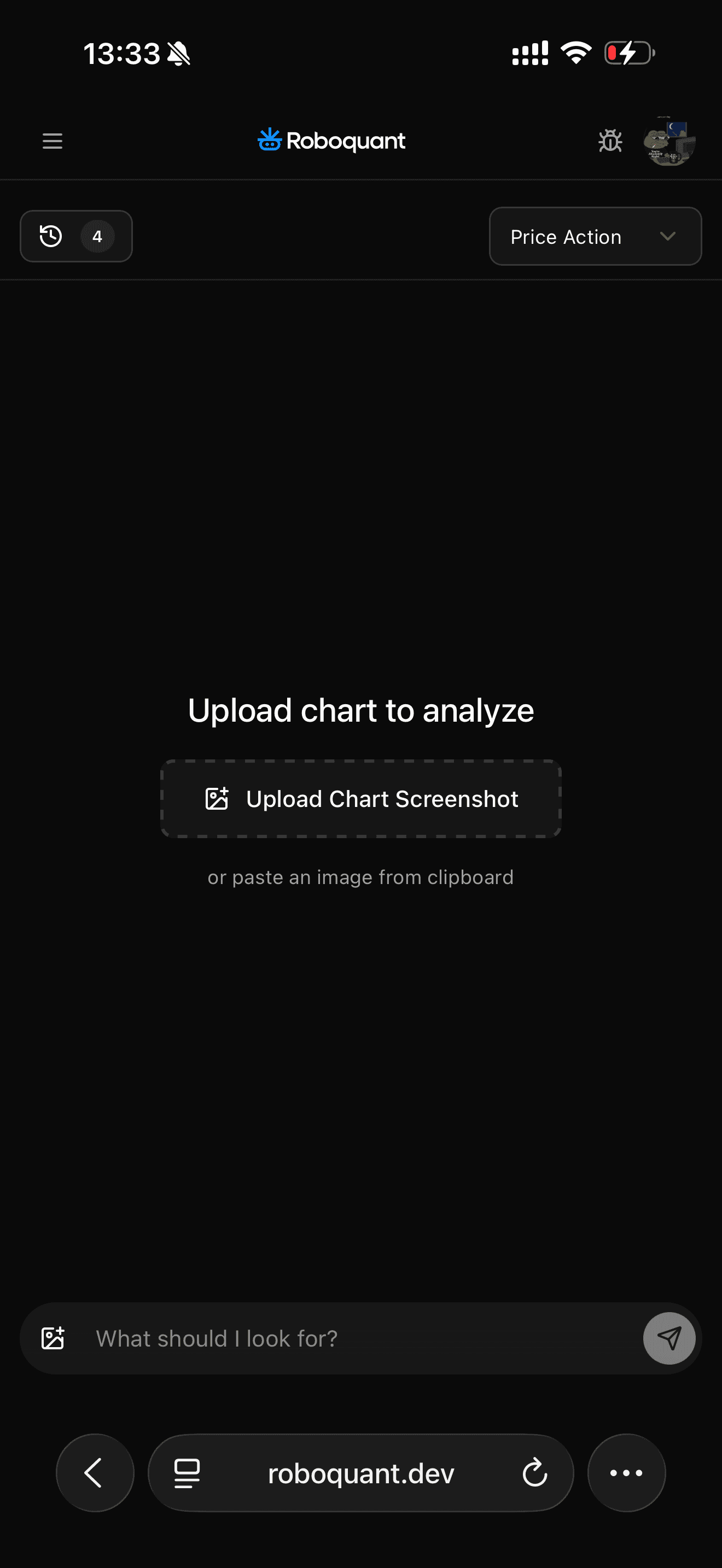 Upload screen showing the chart upload interface